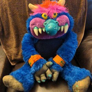 Vintage My Pet Monster AmToy 1986 Big Plush Stuffed Toy Original Blue W cuffs